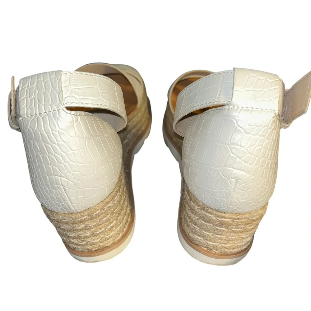 Dolce Vita White Croc Embossed Espadrille Wedge Sandals Platform Buckle Sz 9M